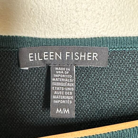 EILEEN FISHER Bateau Neck Three-Quarter Sleeve Top Pine Green Black Sz M {3Y4} - Picture 4 of 5
